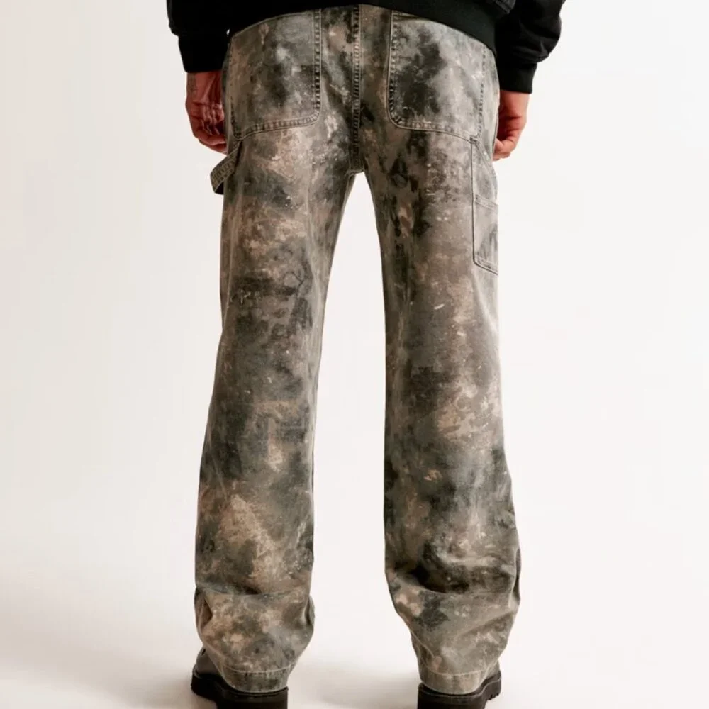 A&F Men's Baggy Workwear Pant, Dark Gray Camo Pattern, 32x28, EUC